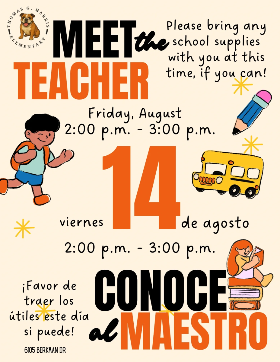 Meet the teacher flier. Friday August 14 from 2 to 3 pm