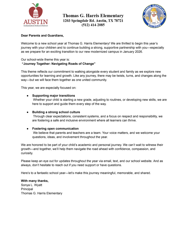 Principal's letter