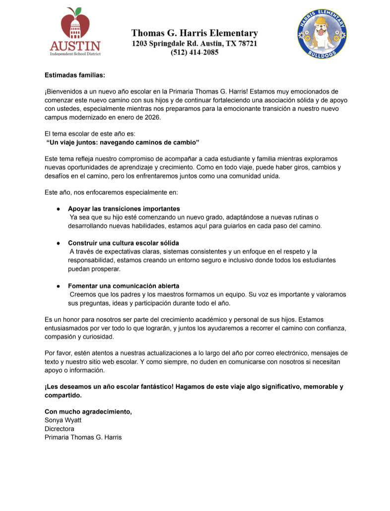 Principal's letter Spanish